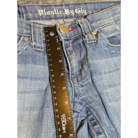 Plastic by GLY Bootcut Jeans Women's Size 26 Made in USA Y2K Distressed Stitched - Picture 4 of 11